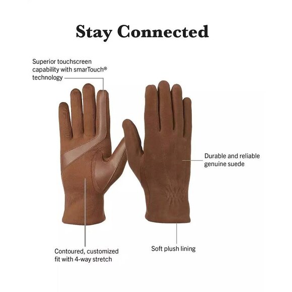 Isotoner Women’s Genuine Suede Touchscreen Gloves Brown Cognac L/XL - Picture 4 of 4